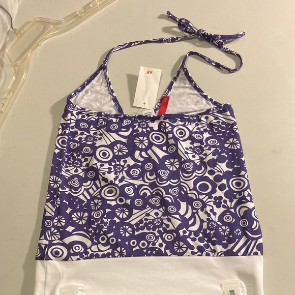 H&M Sz 8 V-neck Unlined Halter Top Cotton/Spandex , PURPLE /WHITE, NWT - Picture 2 of 5